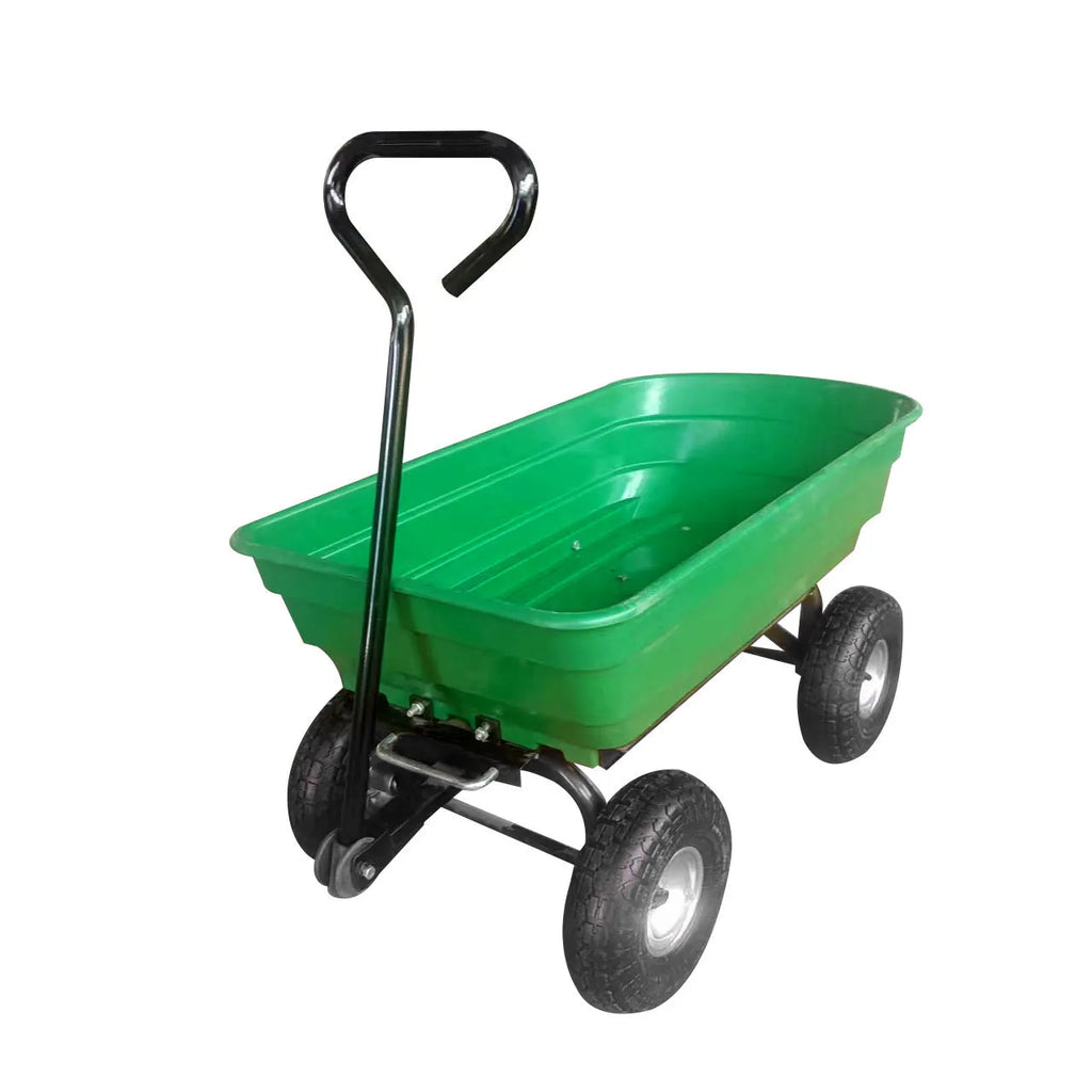 Green four-wheel plastic dumptruck with steel and PP construction, model TC2145