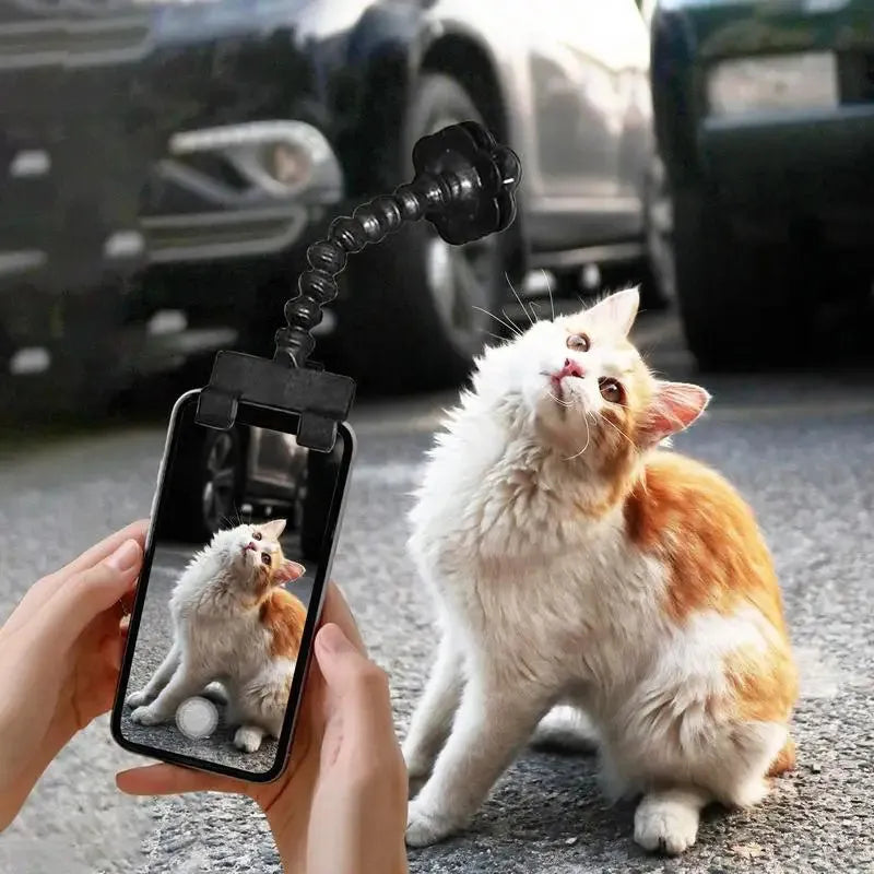 Black plastic pet photography tool with rotating clip for mobile phone attachment