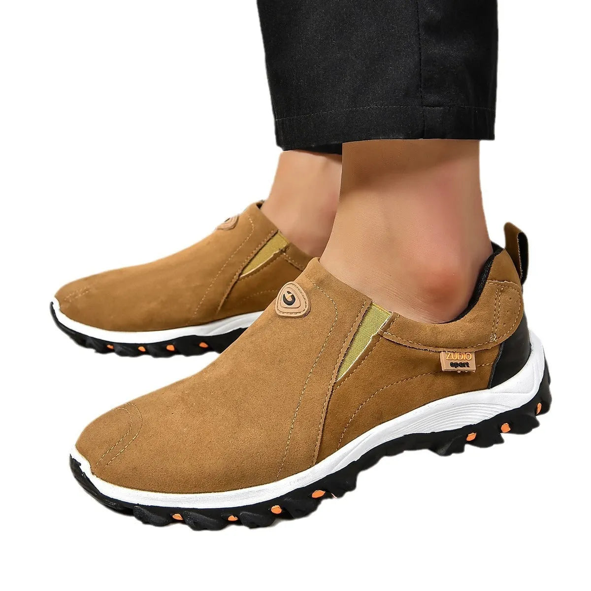 Men's round toe thin casual shoe in multiple colours on a white background.