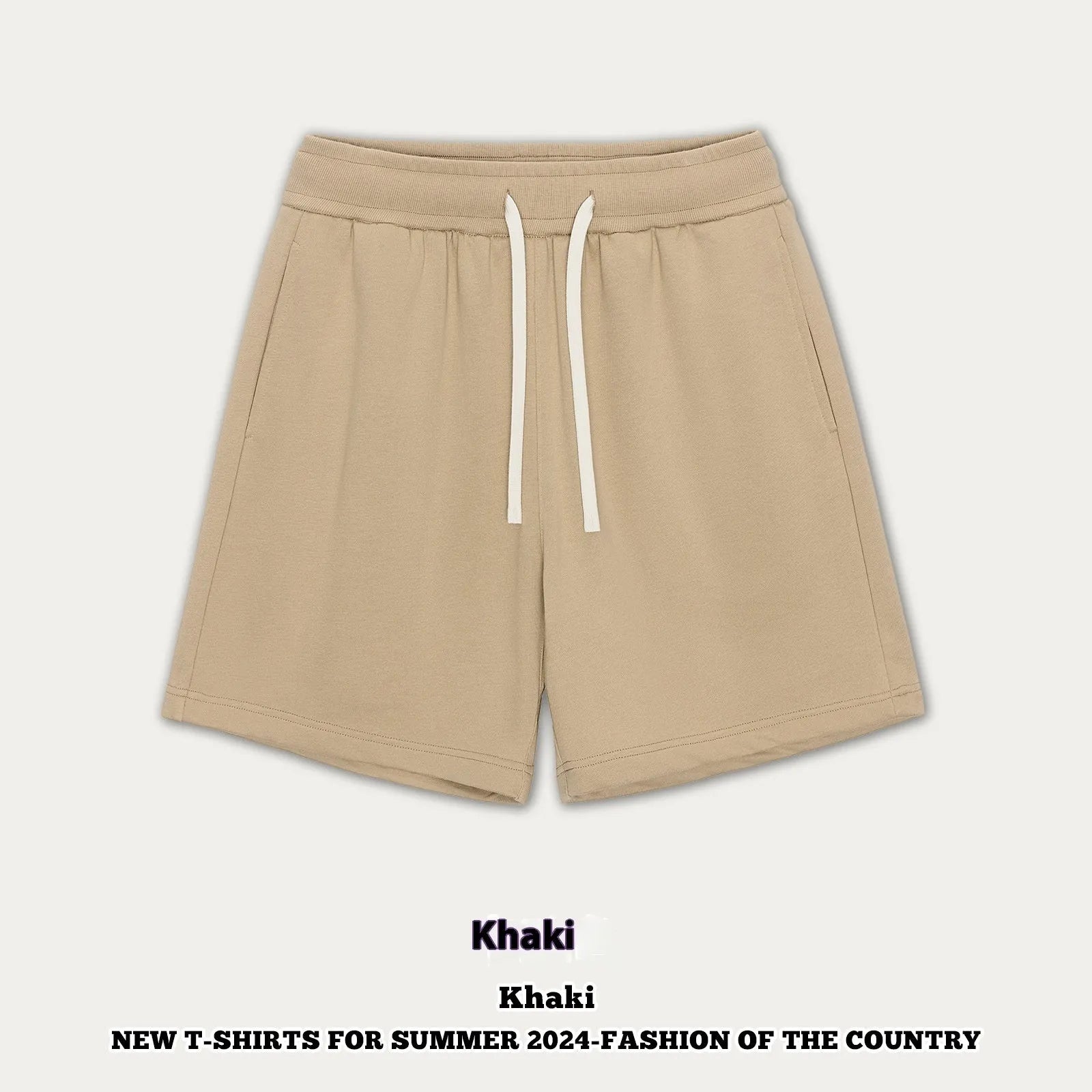 Children's loose cotton denim shorts in charcoal grey, cream apricot, khaki, grey green, and black colours