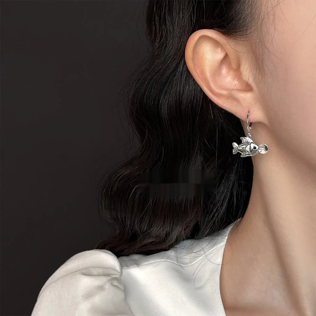 Women's copper bubble fish earrings with electroplated goldfish design details