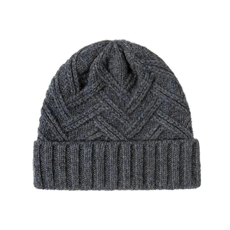 Wool knitted dome crown beanie in six colour options with totem pattern detail