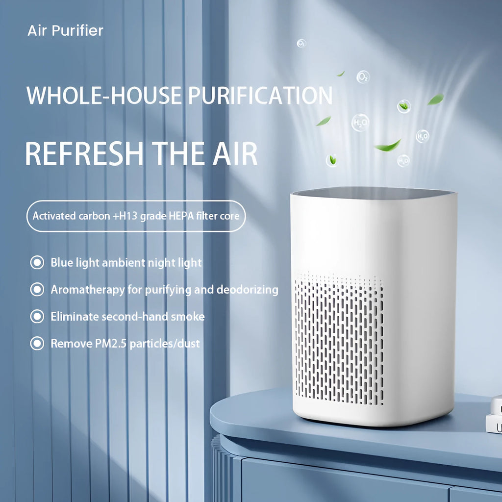 Desktop air purifier with USB power connection and simple design for small space air purification