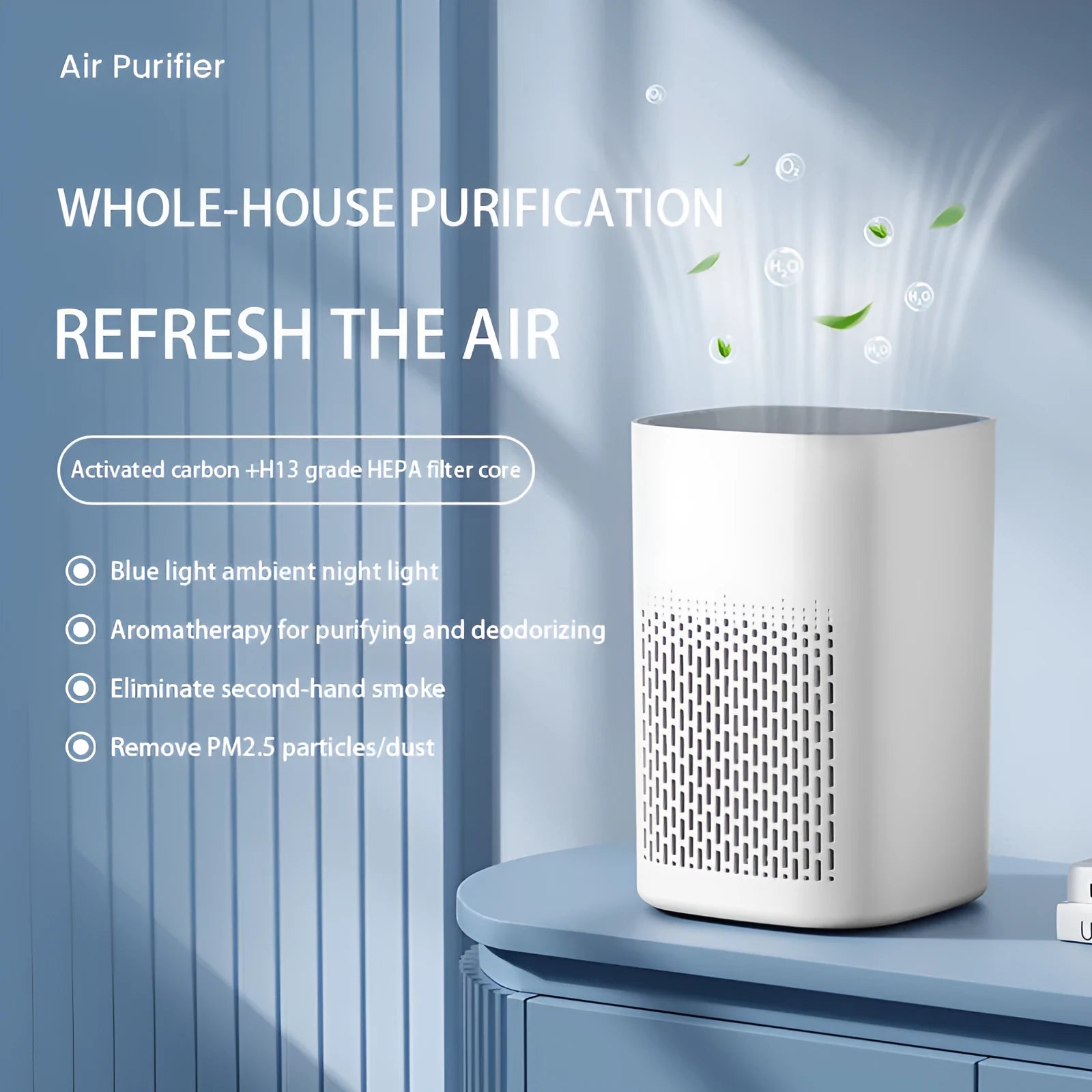 Desktop air purifier with USB power connection and simple design for small space air purification