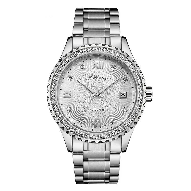 Men's gold automatic mechanical watch with white dial and waterproof luminous features