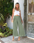 Women's high-waist pleated cotton casual trousers in a straight-leg cropped cut