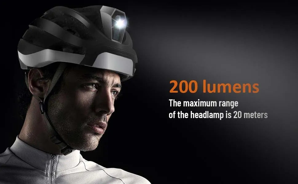 Black and grey smart cycling helmet with integrated warning lights for adult riders, free size 57-62cm