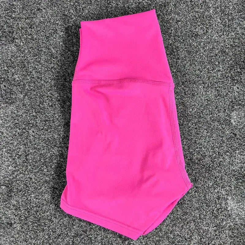 Women's high waist yoga shorts in nylon fabric available in multiple colours and sizes