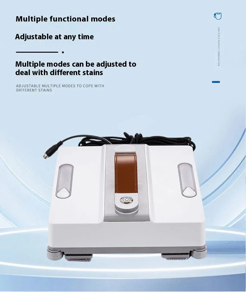 White intelligent window cleaning robot with dimensions 220mm x 220mm x 70mm for high-rise glass.