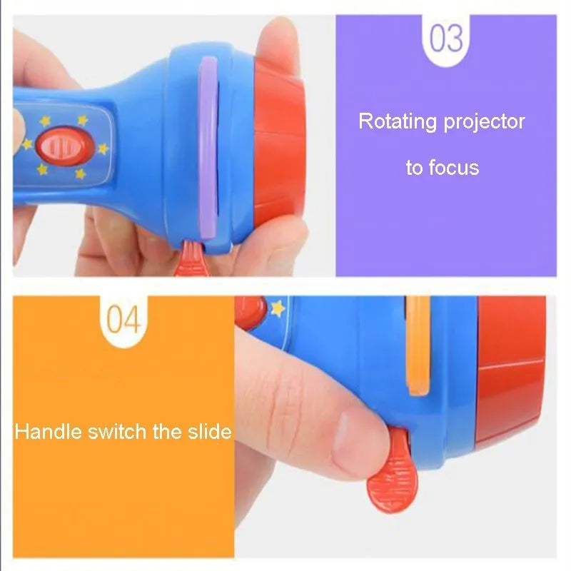 SmartKids children's storybook projector torch with four clip-on fairy tale discs projecting images on bedroom wall
