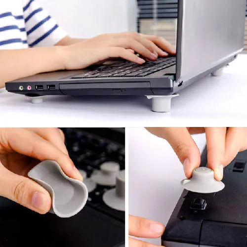 Grey plastic laptop cooling pad stand with large and small non-slip pads