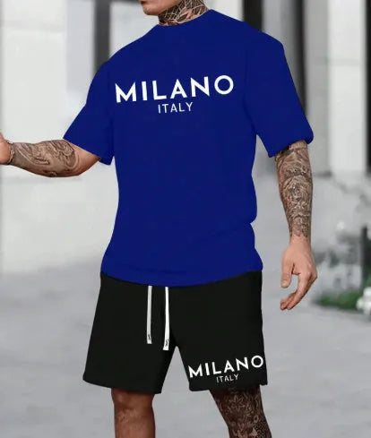 Polyester round neck short sleeve suit in medium 65cm length with matching shorts
