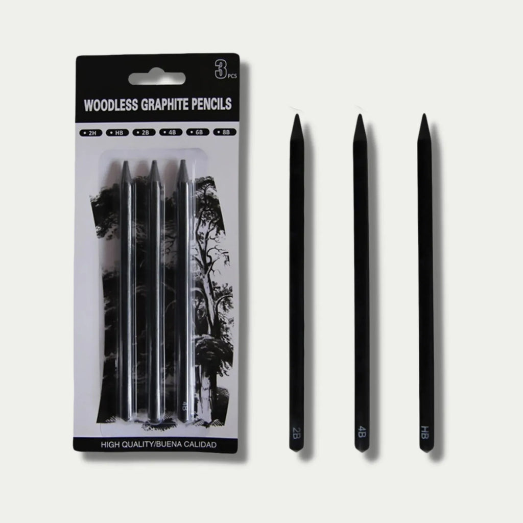 Set of six graphite sketching pencils in grades HB, 2B, 4B, 6B, 8B, and EE.