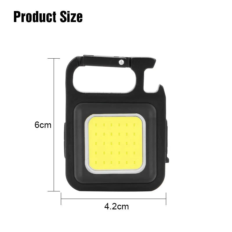 Black aluminium alloy USB rechargeable keychain flashlight with magnetic base and folded swivel handle
