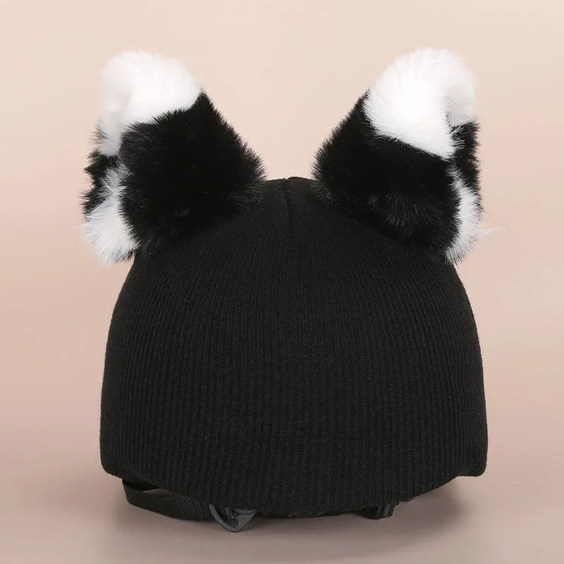 Plush helmet cover with cartoon ear decorations for cycling and costume use