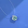 Women's silver moissanite necklace with plum blossom pendant on invisible fishing line chain