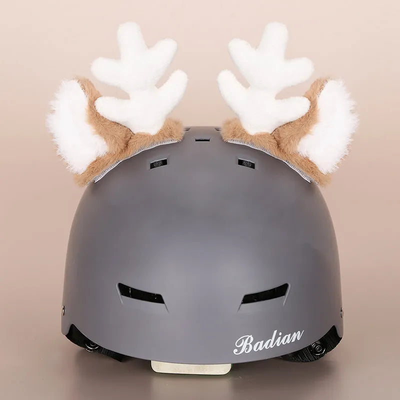Plush helmet cover with cartoon ear decorations for cycling and costume use
