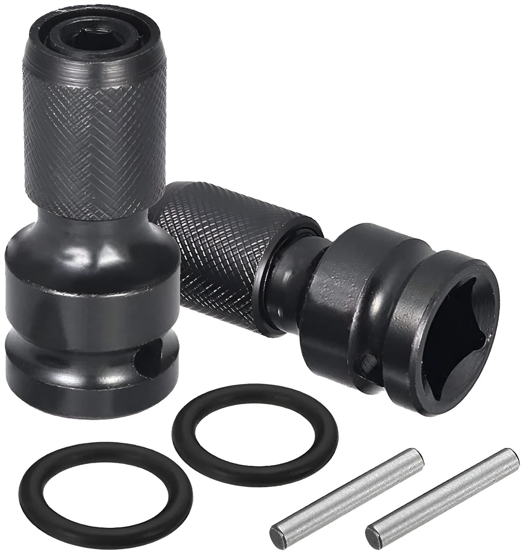 Steel scaling bit holder adapter for converting a 1/2-inch wrench drive to 1/4-inch hex bits.