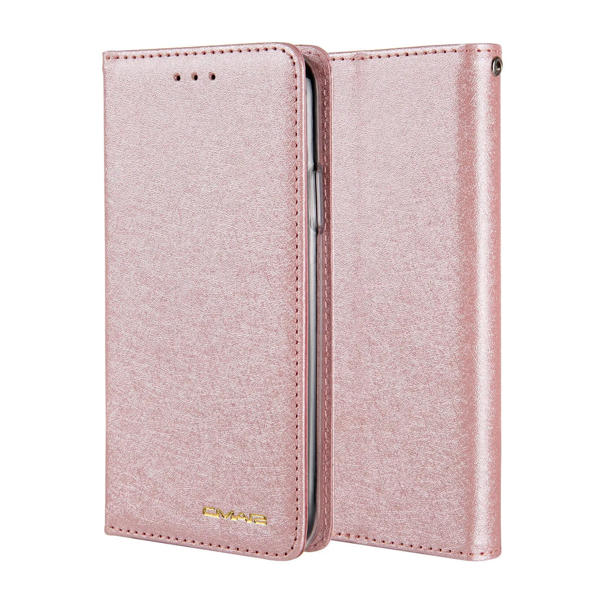 Apple iPhone flip wallet case with card slots in PU leather, shown in multiple colour options