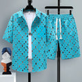 Men's polyester casual sports shorts two-piece set with matching short sleeve top