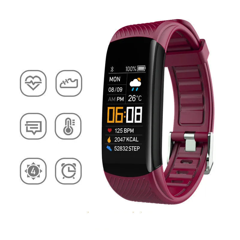 Black TPU sports pedometer bracelet with 0.96-inch touch screen on wrist