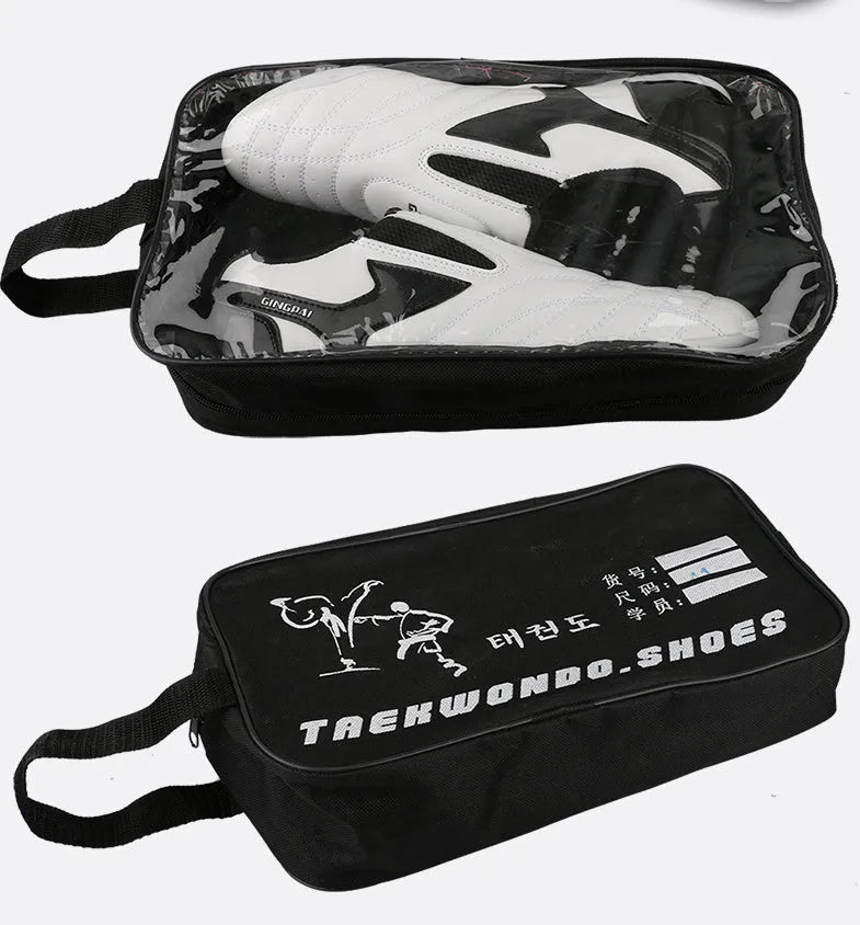 Black and white children's PU martial arts training shoes for Sanda and Taekwondo