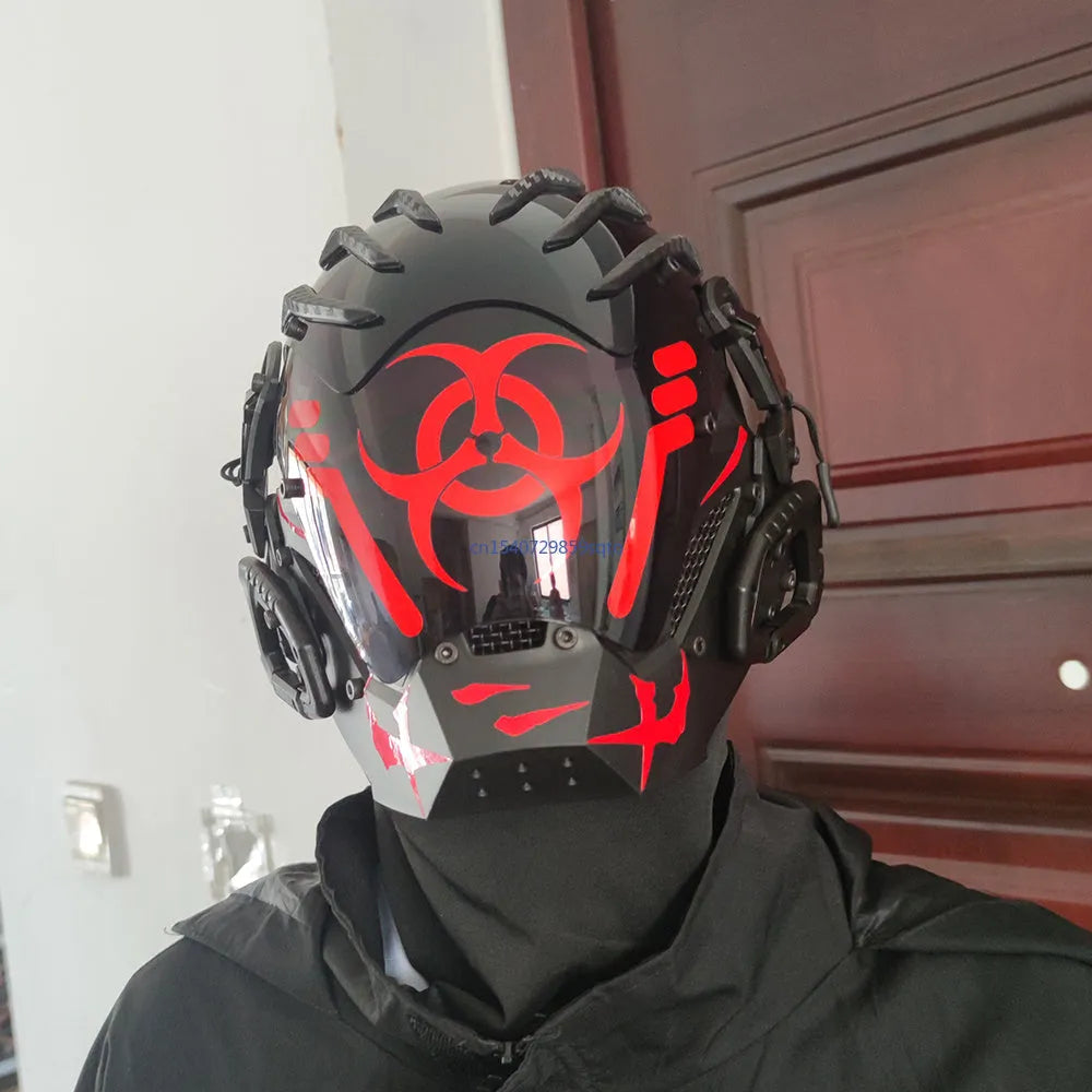 Black full face creative prop mask helmet for costume parties and cyberpunk events