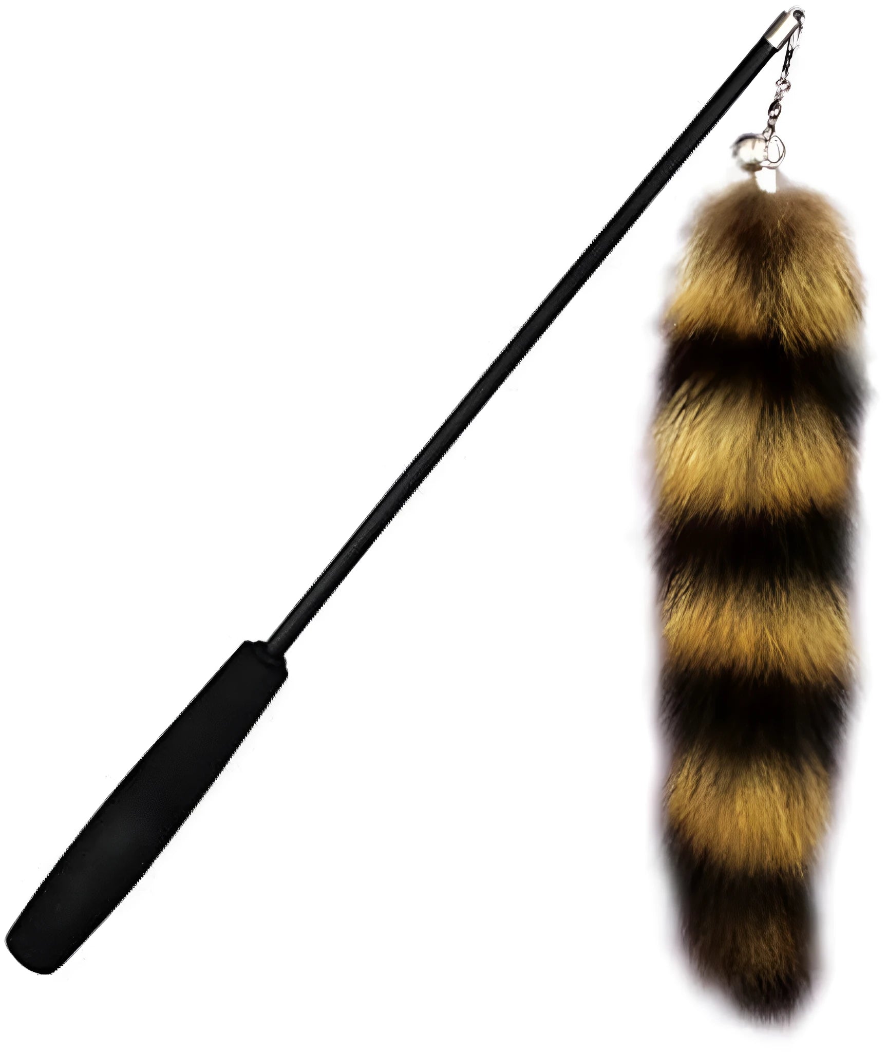Black cat toy wand with long elastic string for interactive play with kittens and adult cats