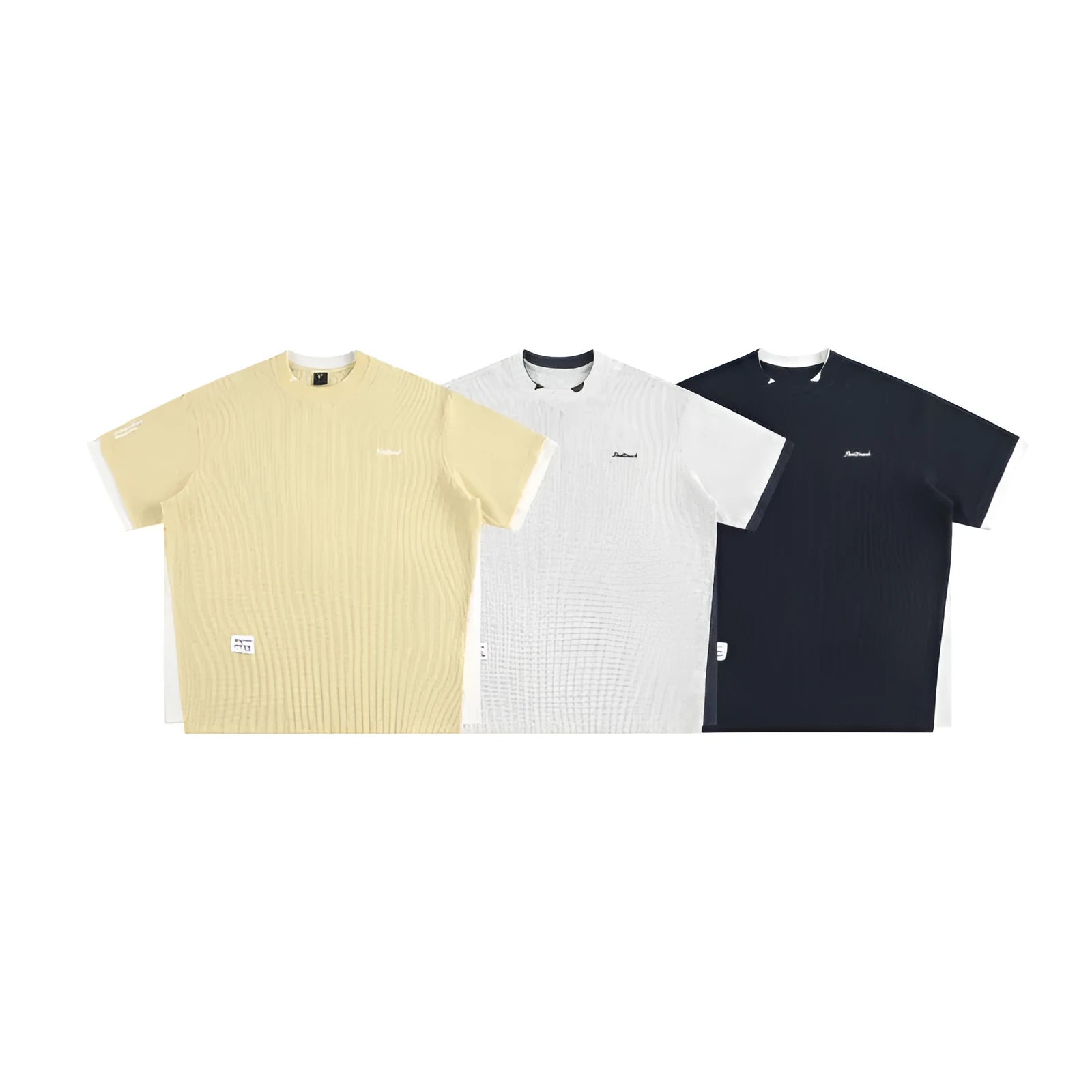 Retro alphabet embroidered waffle knit T-shirt in loose-fitting casual style