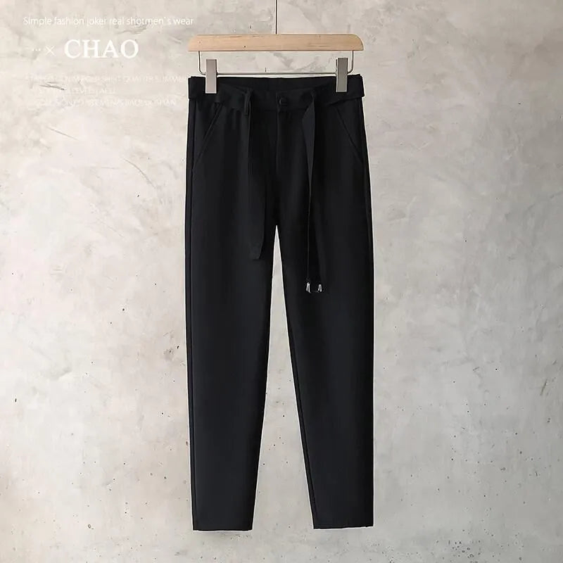 Boys slim straight wool trousers in tapered business casual street fashion style