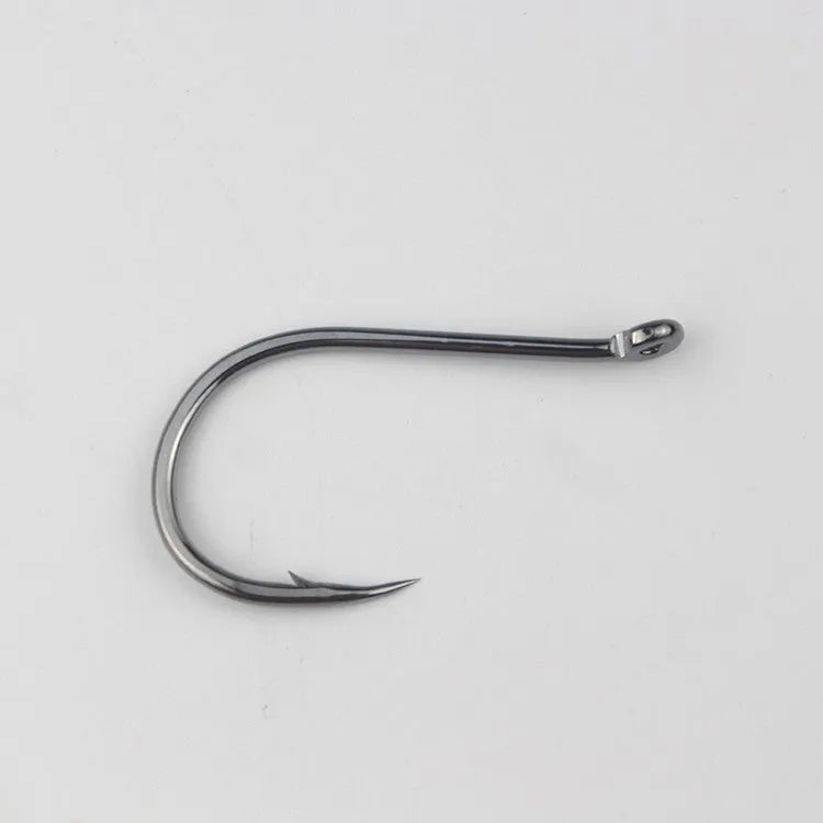Barbed fishing hooks with crooked mouth, bulk pack for sea fishing, alloy carbon steel material.