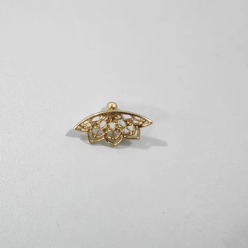 Geometric spider web design stud earrings in gold and silver electroplated metal.