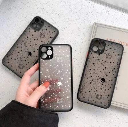 Star Universe textured iPhone sensation shell case in black and white colours showing iPhone X through 13 compatibility