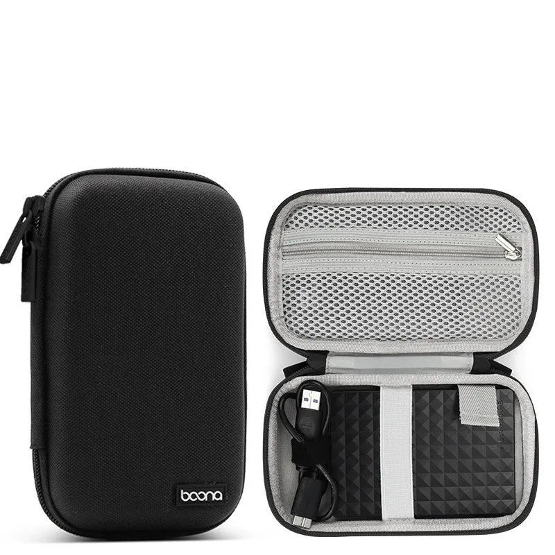 Black and grey Oxford cloth protective covers for 2.5-inch portable hard drives.