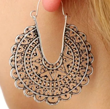 Bohemian ethnic earrings in geometric alloy with plated finish, women's fashion style A, one pair