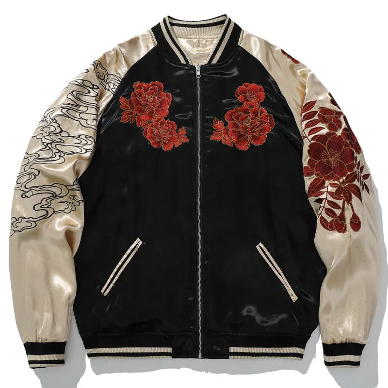 Heavy Industry lion king embroidery jacket for men in satin, champagne and faint blue, sizes M to 3XL
