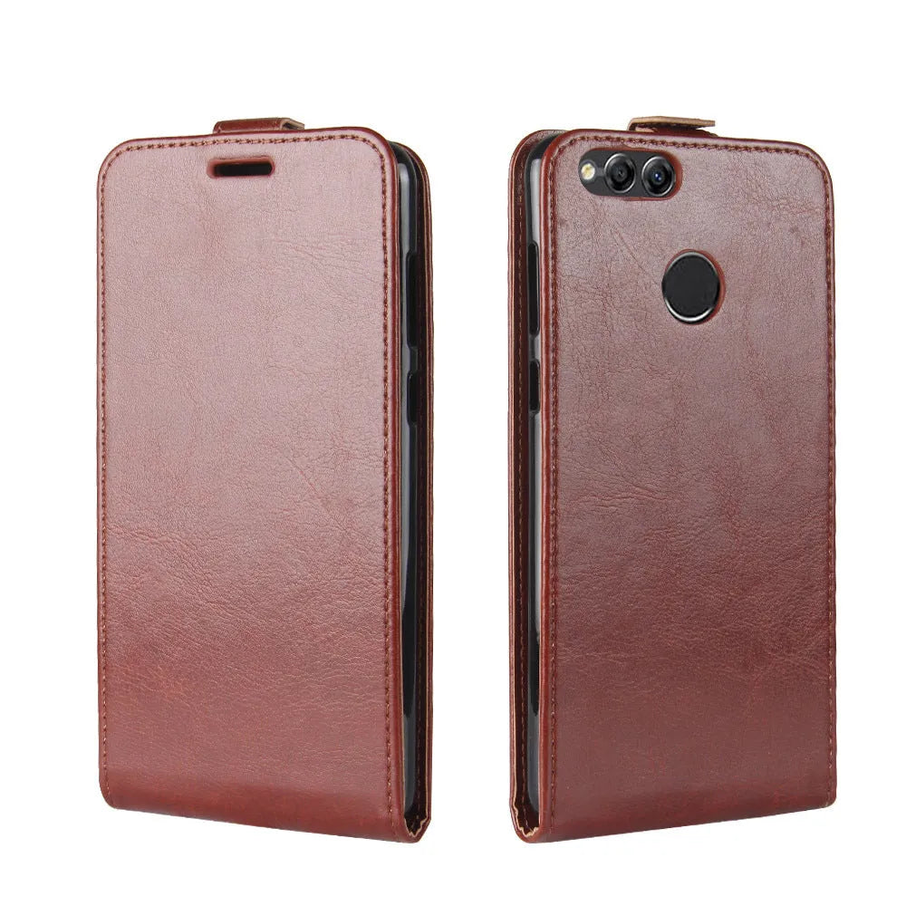Honor 7X leather wallet phone case with card slots in business style with crazy horse pattern texture