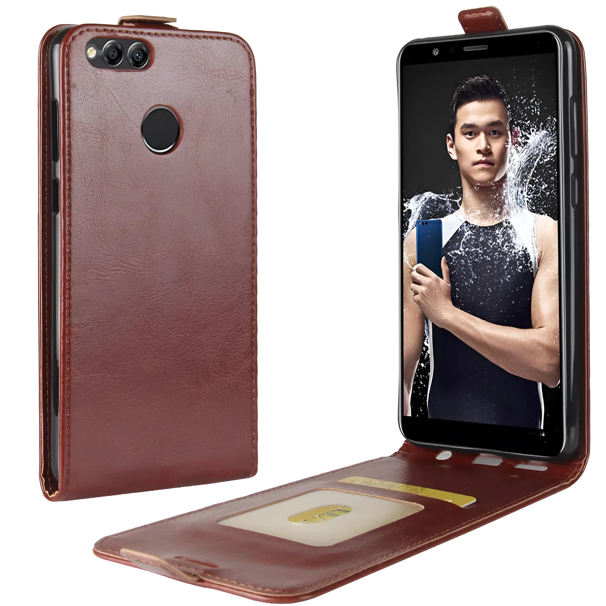 Honor 7X leather wallet phone case with card slots in business style with crazy horse pattern texture