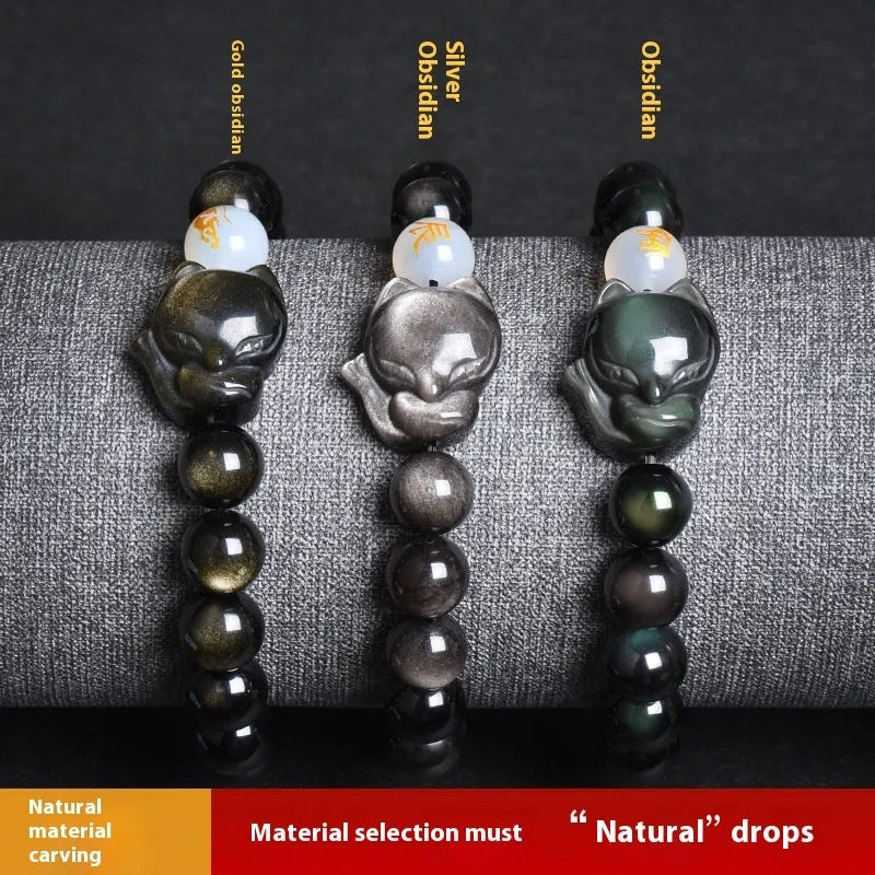 Obsidian stone bracelet with 10mm beads in national style design