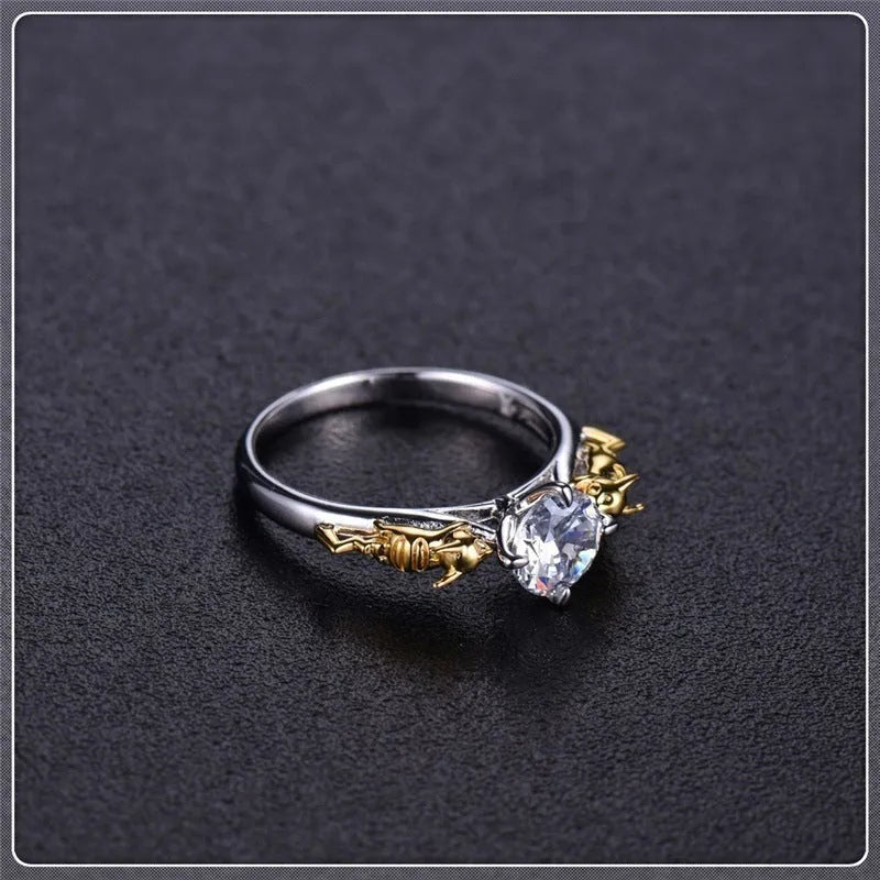 Black gold copper crown ring for cosplay and costume events on a size 8 finger.