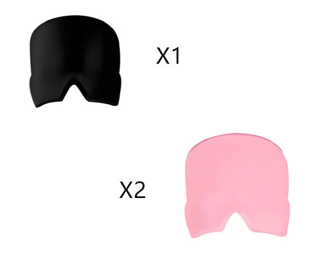 Black elastic cloth gel eye mask for headache relief showing adjustable design