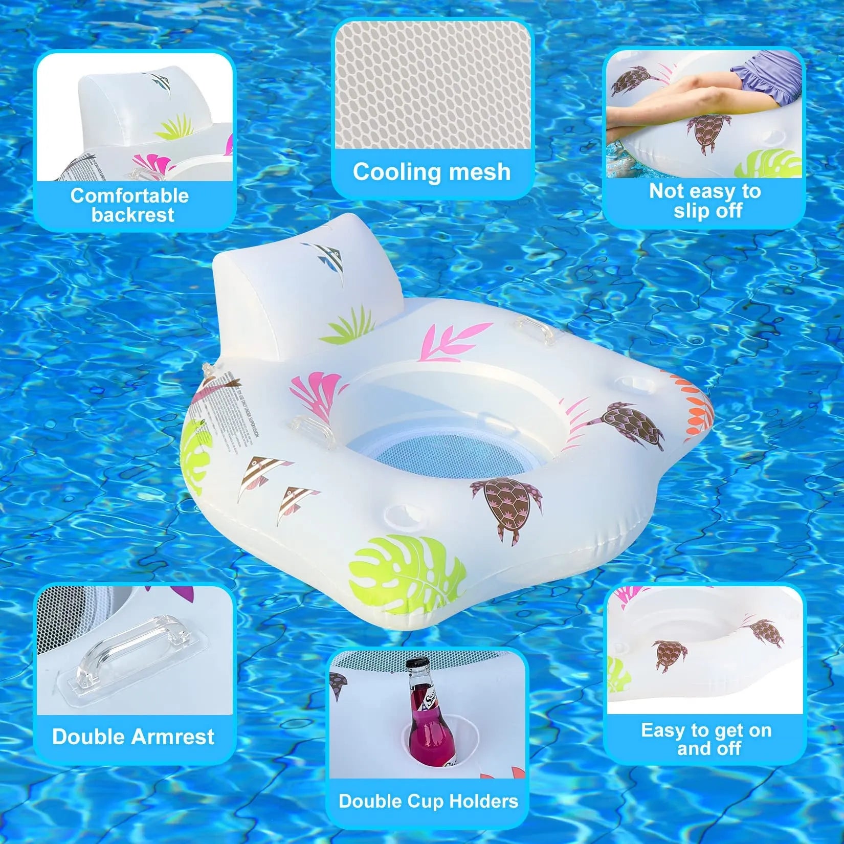 White luminous U-shaped inflatable seat float on water