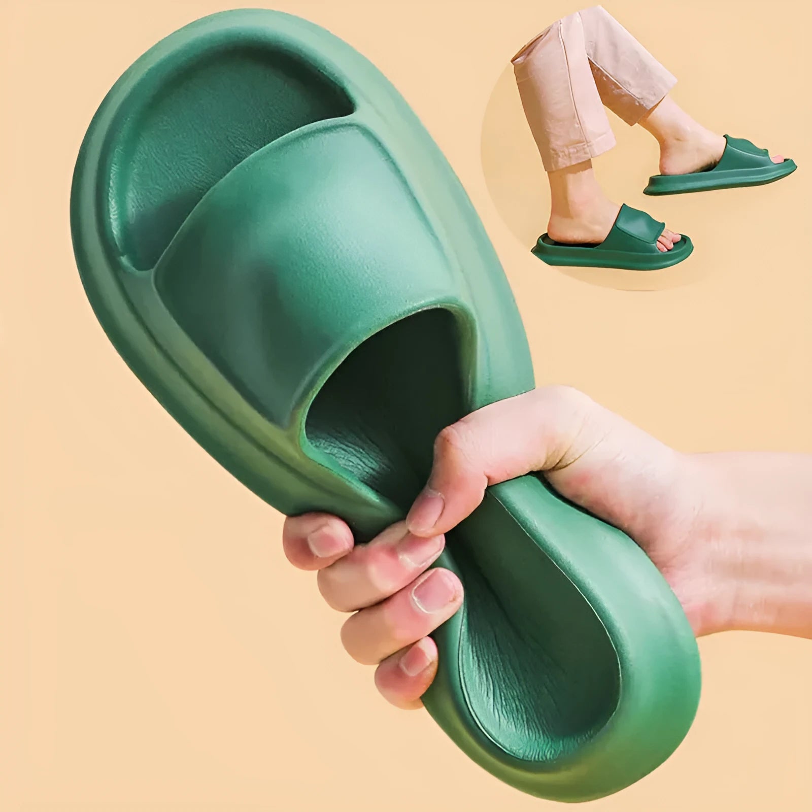 EVA flip-flop slippers with a non-slip sole pattern, shown in multiple colours including black, pink, and white.