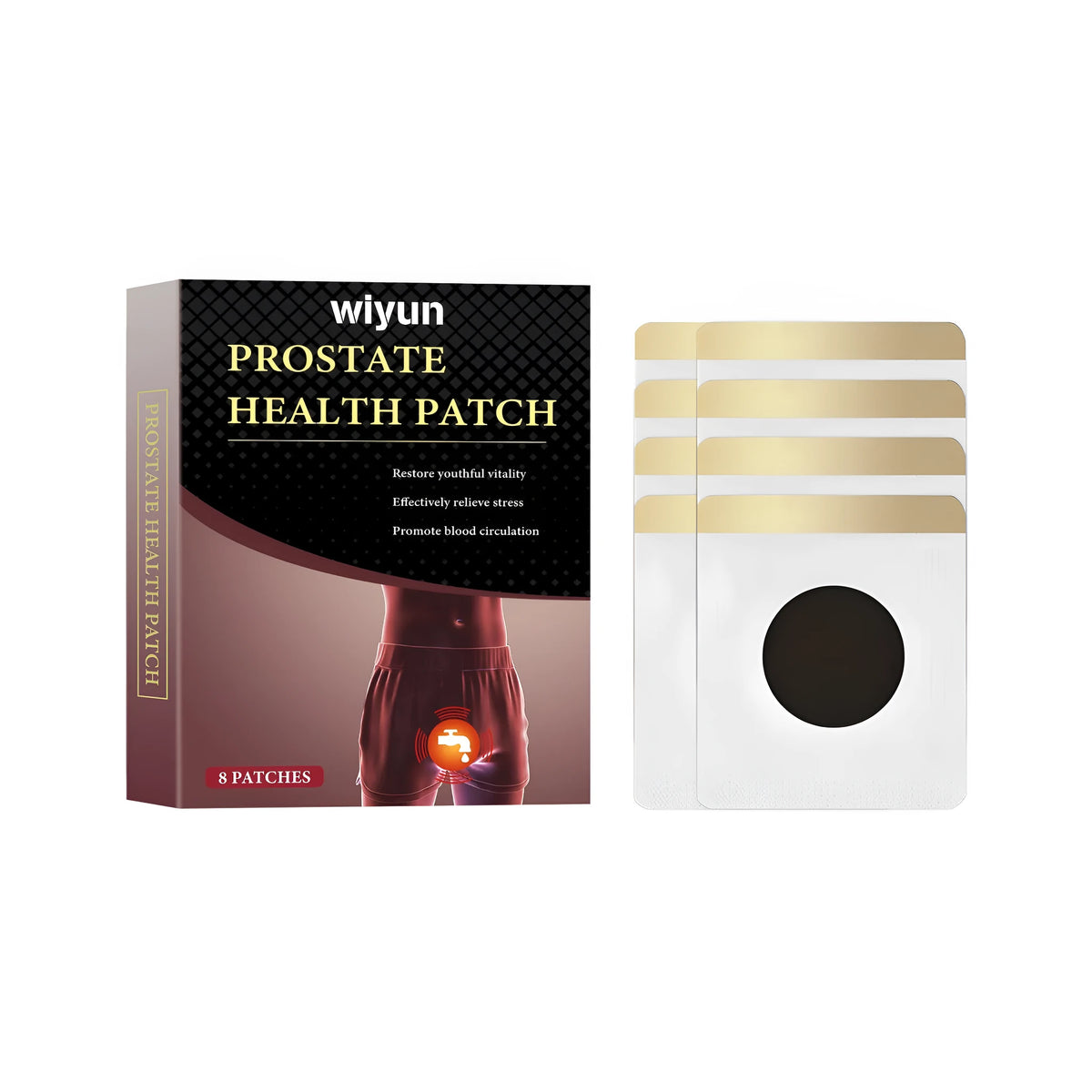 Men's herbal prostate patch pack containing 8 patches with transparent backing