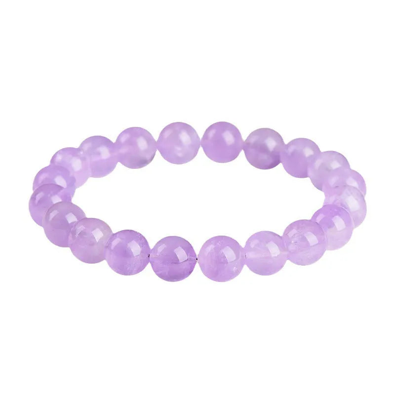 Lavender amethyst crystal bracelet with water ripple pattern on round beads in light purple colour