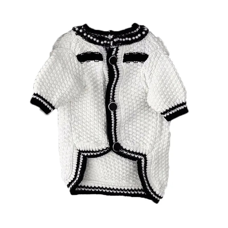 Korean style puppy sweater with princess collar in white colour on small dog model
