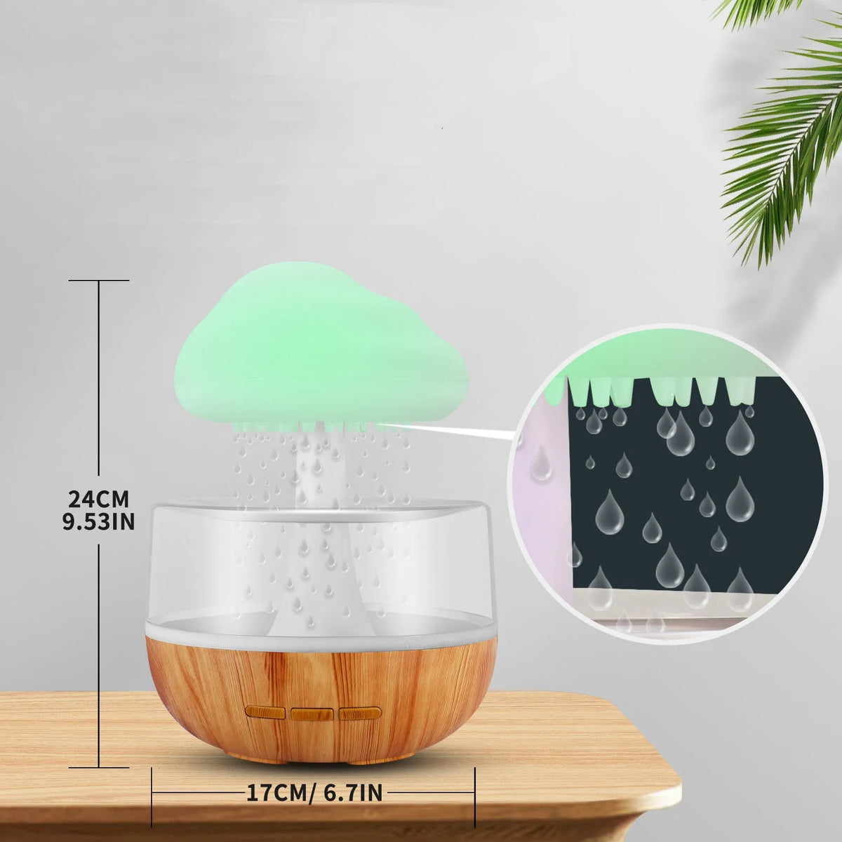 White cloud-shaped humidifier with changing colour lights and water drop display for essential oil diffusion