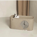 A grey foldable felt cat nest bed shown open and flat for storage.