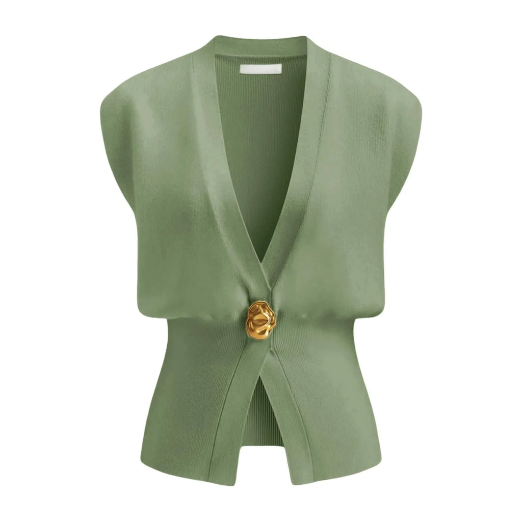 Women's loose-fit V-neck button cardigan in knitted polyester fabric, shown in multiple colours.