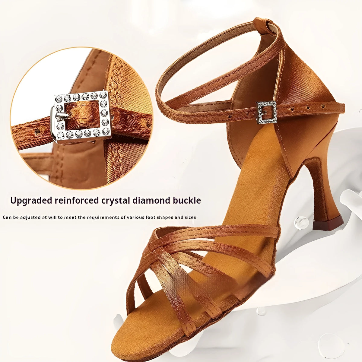 Women's Latin dance shoes with real silk satin upper, leather sole, and 5.5cm or 7.5cm heel